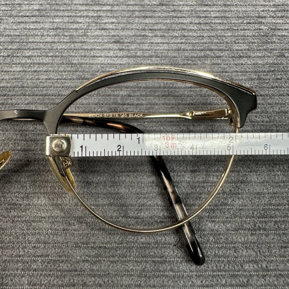 Enchant EC424 Black Gold Cat Eye Y2k Eyeglasses Frames 51-18-140 Metal Tortoise